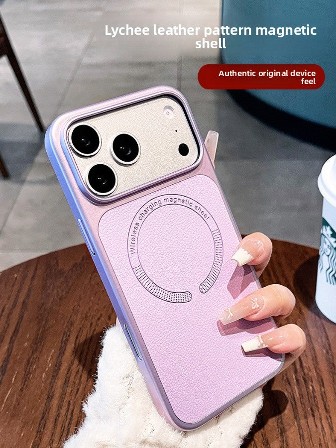 Instant Change for iPhone 17 Pro Max Case New iPhone 16 Protective Case Ultra-thin 15 Pro Lychee Leather Texture Full Coverage Shockproof Magnetic Women's Premium Soft Edge Hard Case Phone Accessories