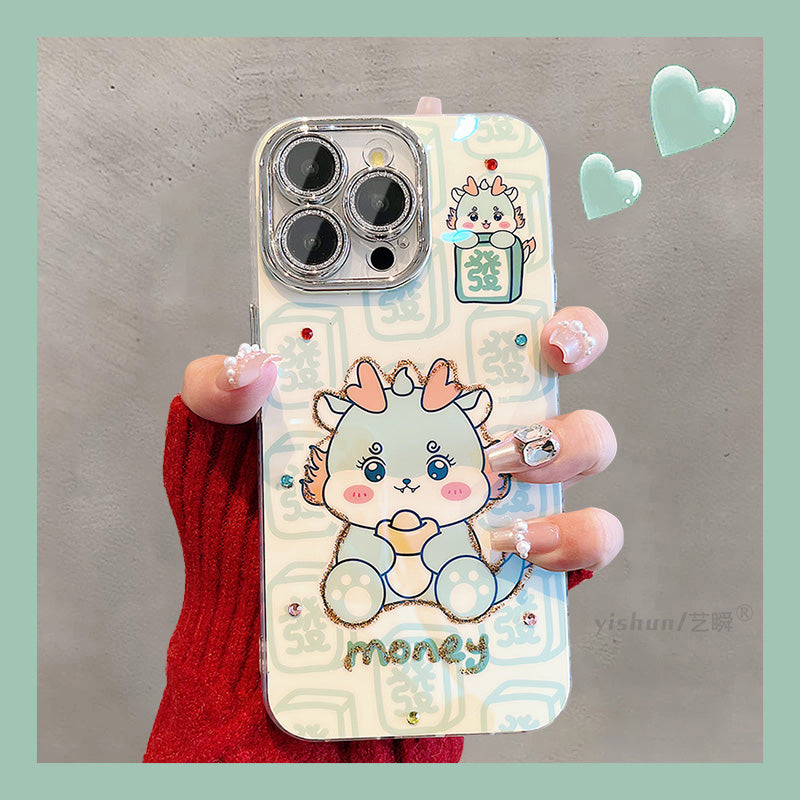 Accessories for Apple 15ProMax mobile phone case iPhone14 creative text cartoon cute little dragon 12 New Year's 11