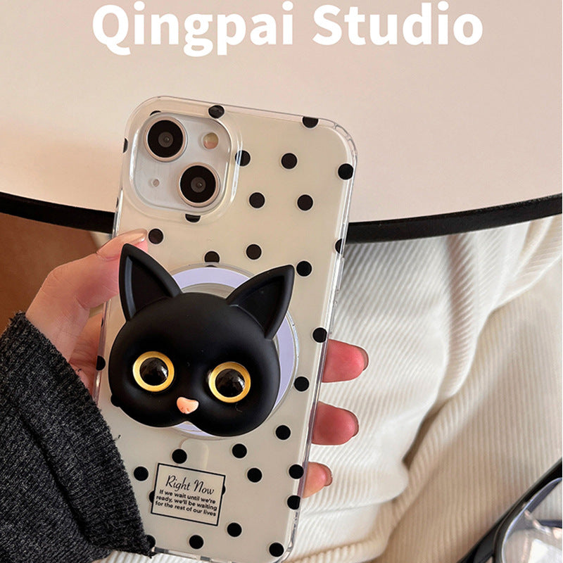 Accessories Japan and South Korea ins polka dot magnetic suction bracket for iPhone15Pro mobile phone case Apple 14 new 13 women's trend