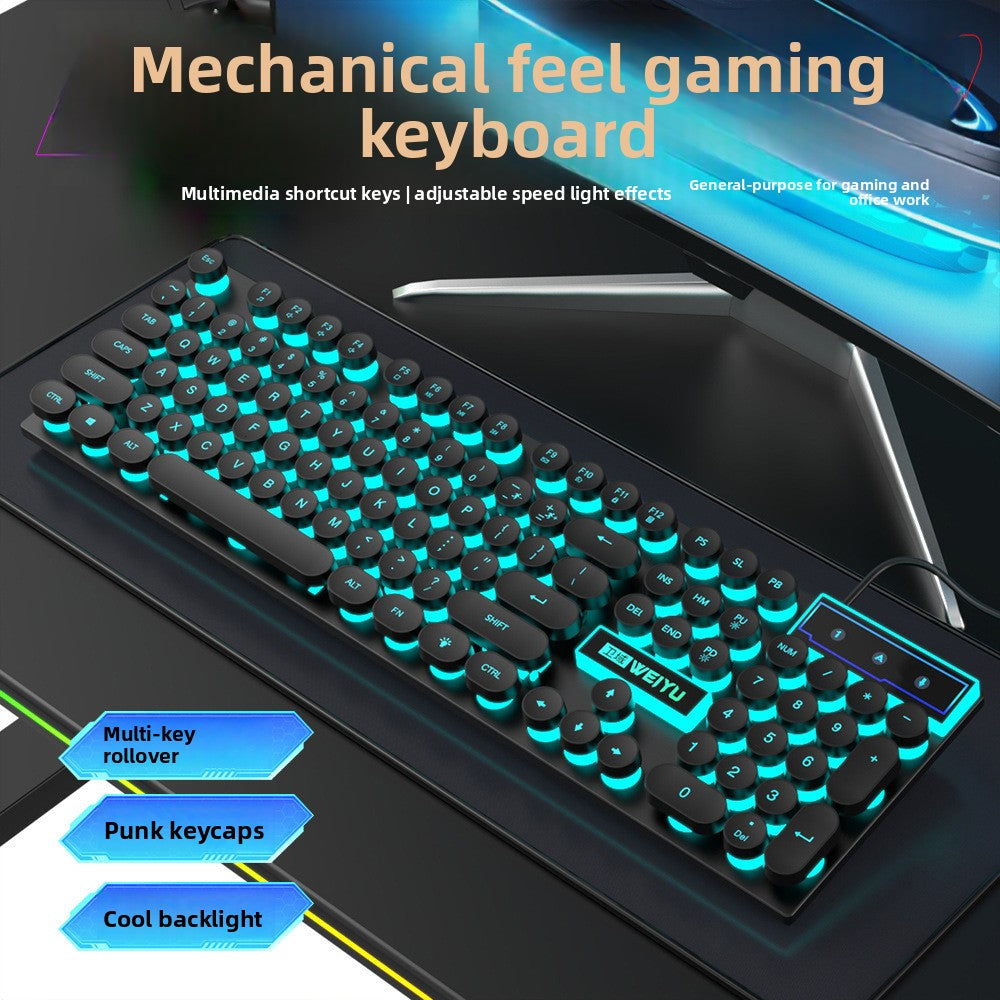 Floating retro punk keycaps mechanical feel wired keyboard mouse luminous set game office desktop computer