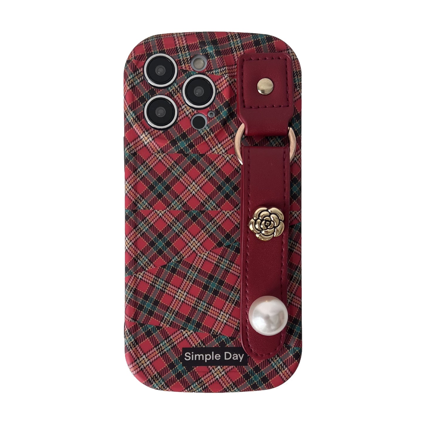 Accessories Plaid Pearl Wristband for iPhone15promax Apple 14 mobile phone case 11 new 12 all-inclusive 13 soft case