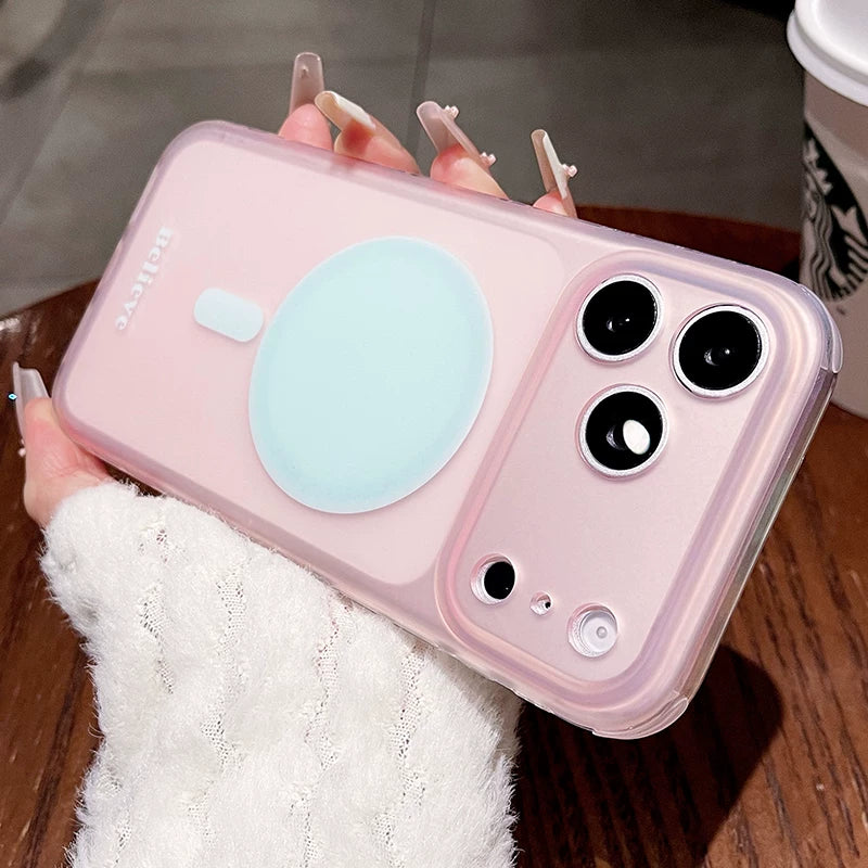 Frosted contrasting magnetic suction for iPhone 17promax mobile phone case New iPhone16 semi-transparent creative magnetic suction ring Strong magnetic adsorption 15pro simple ins wind women's shell Phone accessories