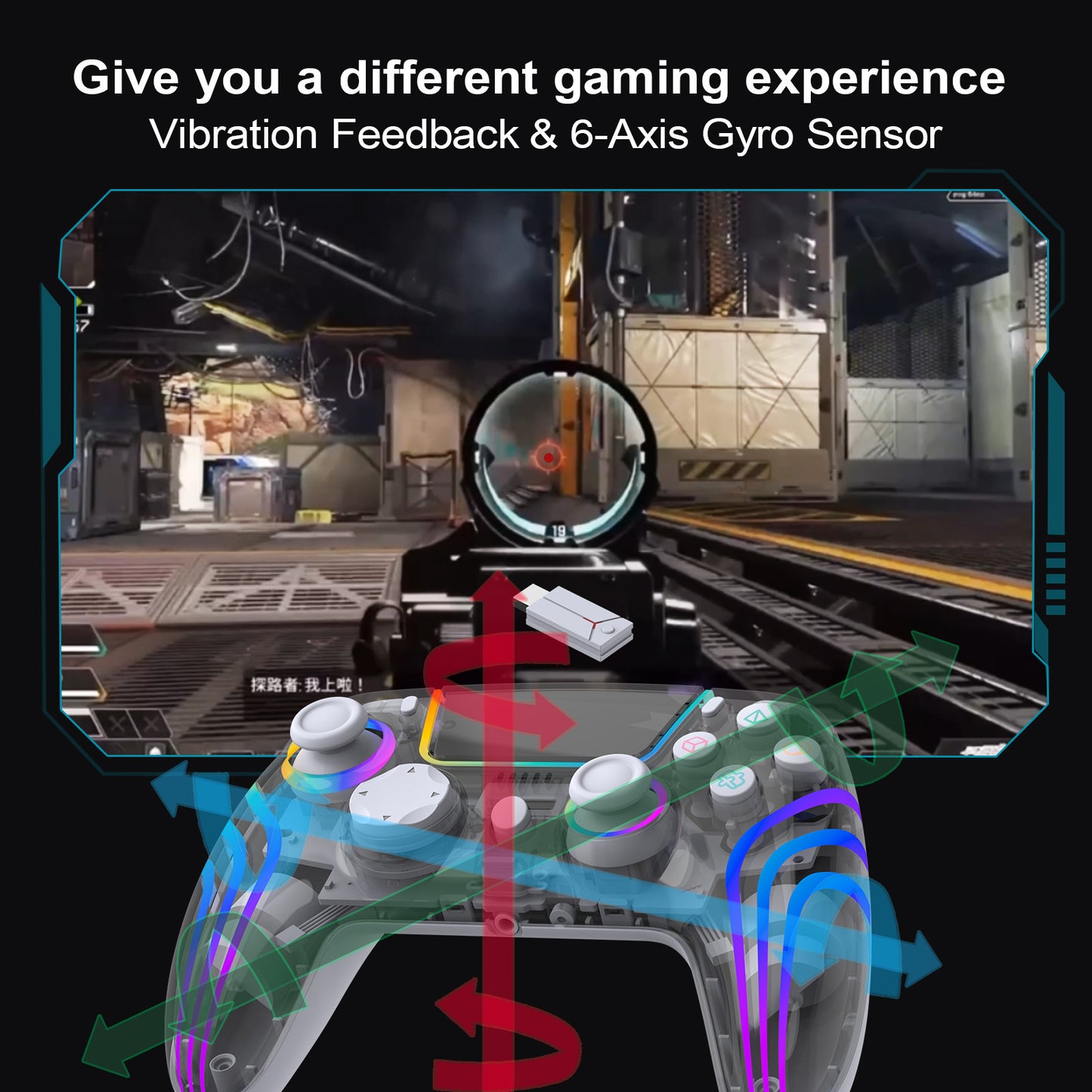 P5 wireless gamepad with colorful RGB light vibration continuous hair six-axis Switch computer handle SZ-5003G
