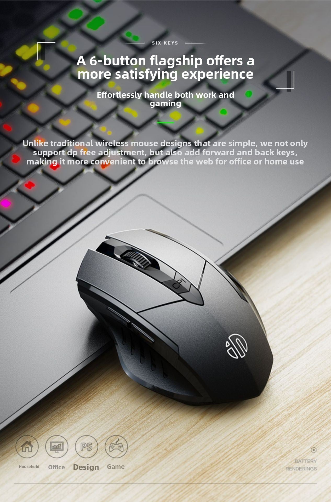 PM6 wireless bluetooth three-mode mouse F1S charging silent business office game computer