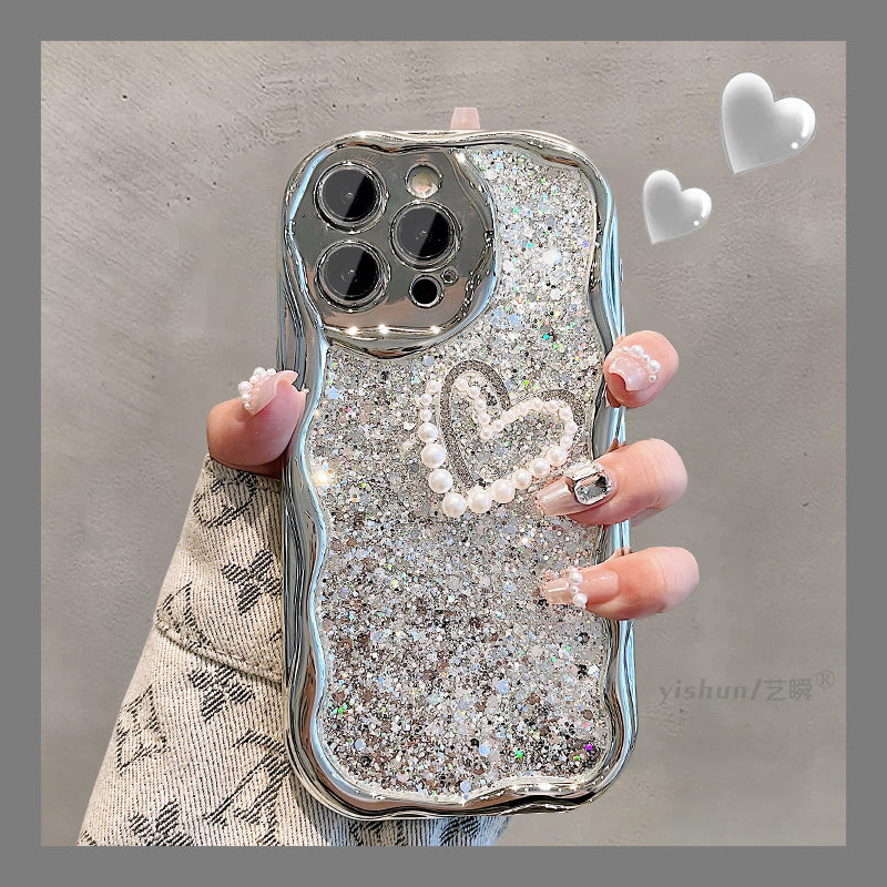 Accessories for Apple 15ProMax mobile phone case iPhone14 premium feeling covered with glitter sequins 12 light luxury pearl chain