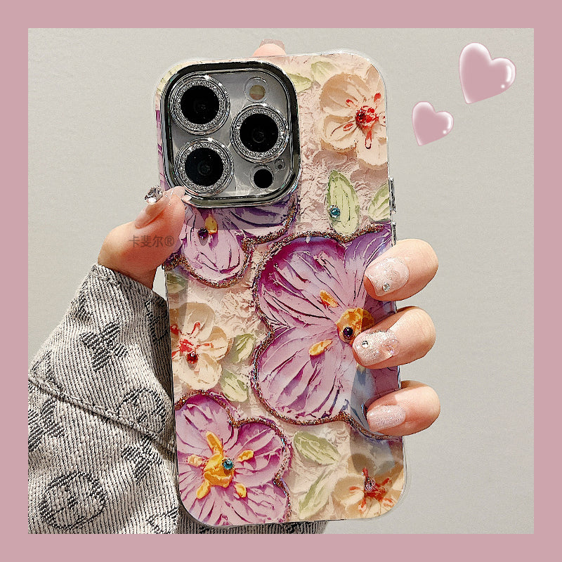 Accessories for advanced sense point drill oil painting flower petal bracelet iphone15promax mobile phone case apple 13 pro