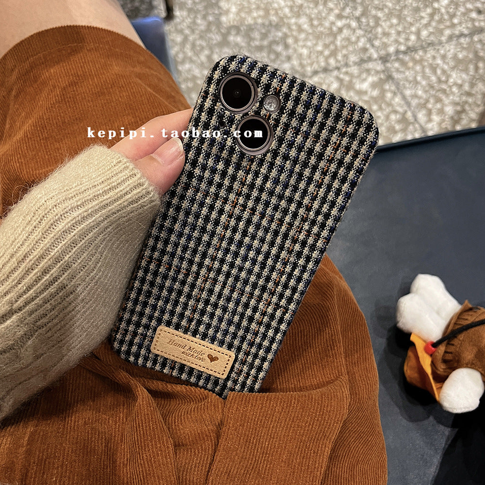 Accessories retro literary small plaid for iPhone14Pro iPhone case protective case soft 15 Japanese Korean ins girl