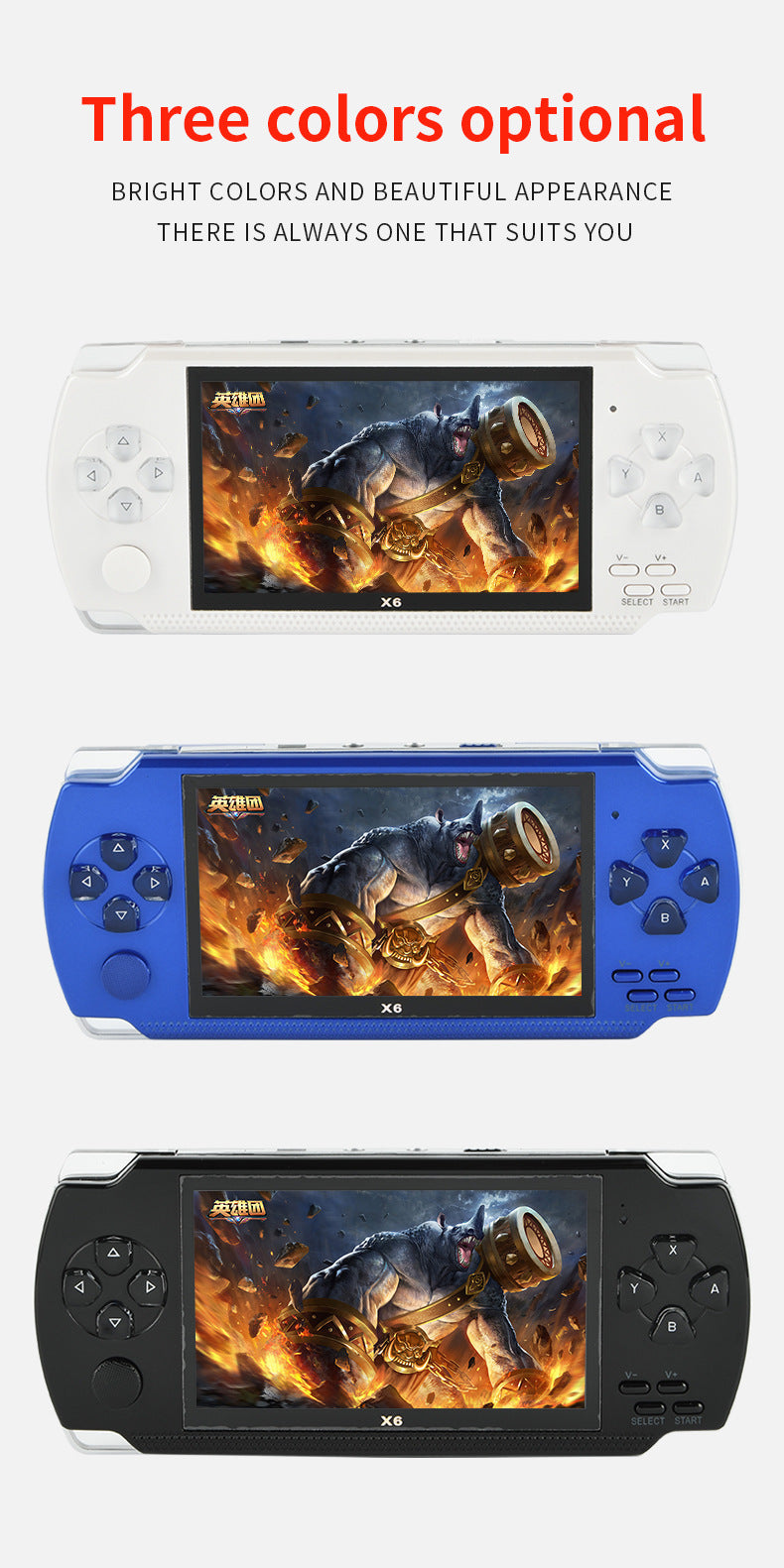 4.3" inch HD X6 15000 games Handheld Game Player console Nostalgic and retro handheld, arcade, and PSP game consoles