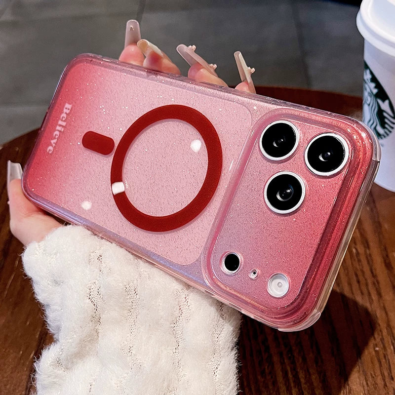 Fine flash star magnetic suction for iPhone 17promax mobile phone case new iPhone16 double layer gradual change glitter semi-transparent magnetic protective case 15pro small fresh women's case Phone accessories