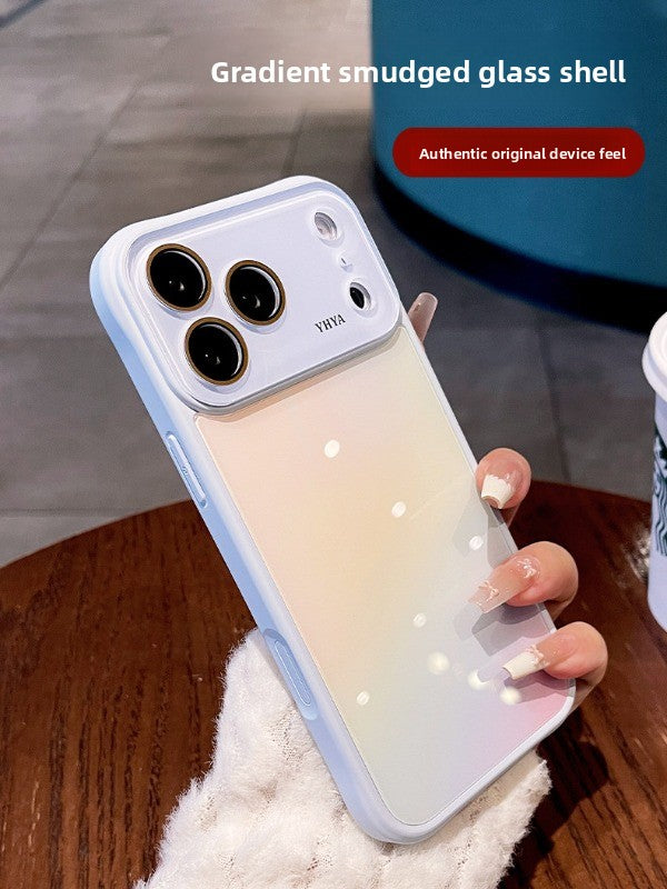 Gradual change smudged glass for iPhone 17promax mobile phone case The new iPhone16 seconds becomes larger Windows integrated lens film 15pro Ice cooling women's case Phone accessories
