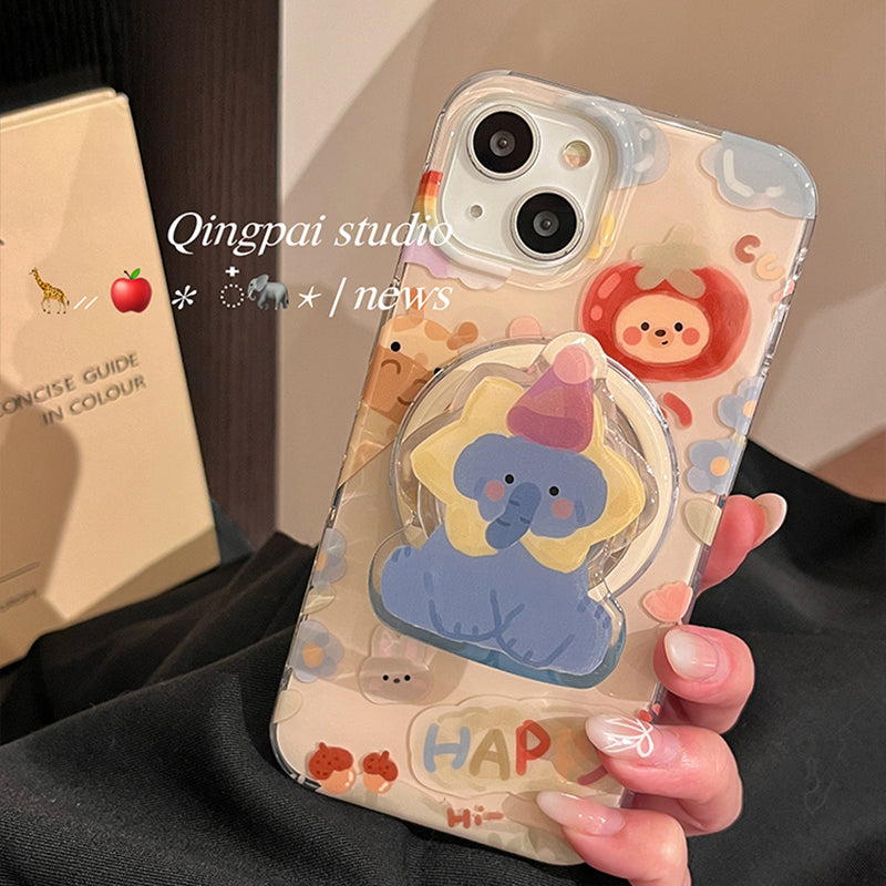 Accessories Cartoon graffiti elephant magnetic suction bracket for Apple 15promax mobile phone case iphone13 new 14pro