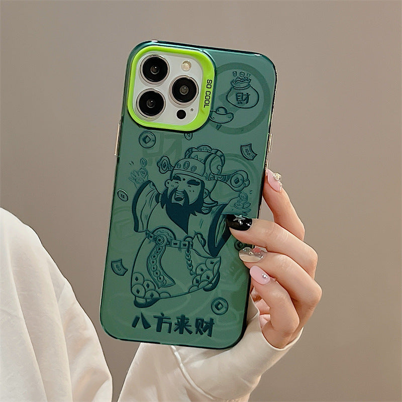 Accessories Guofeng Green God of Wealth for iphone14Promax Apple 13 mobile phone case 11 men and women 12 matte hard case