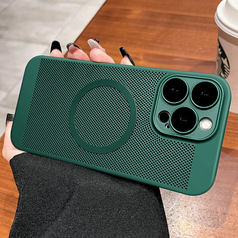 For iPhone 16Promax mobile phone case new iphone15pro protective case 17Promax ultra-thin breathable 13 heat dissipation magnetic suction 12 all-inclusive 14 men's and women's 8plus matte simple hard case Phone accessories