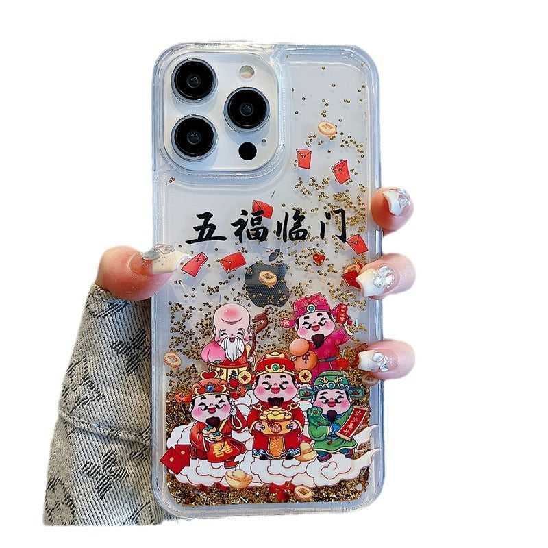 Accessories for iPhone15promax mobile phone case 13/14 Year of the Dragon Quicksand New Year's model God of Wealth 15 Apple 14Pro