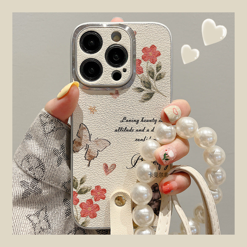 Accessories Superior sense beautiful butterfly flower messenger lanyard iphone15pro max mobile phone case apple 13 new