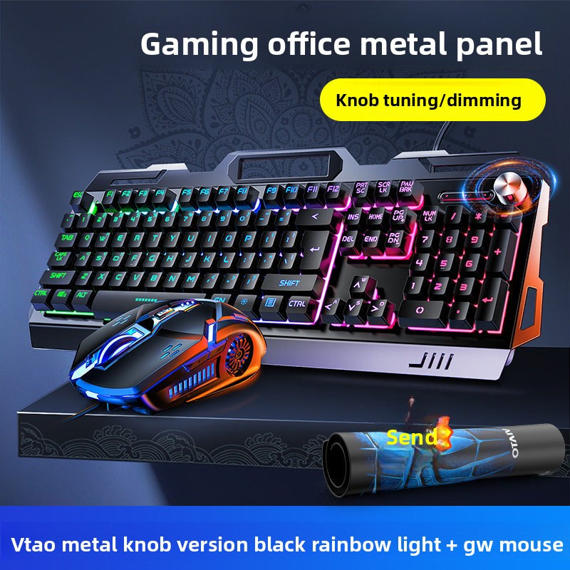 Silver Carving V2G5-white Mechanical Feel Metal Keyboard Mouse Headset Three-piece Set USB Wired Gaming Computer Accessories
