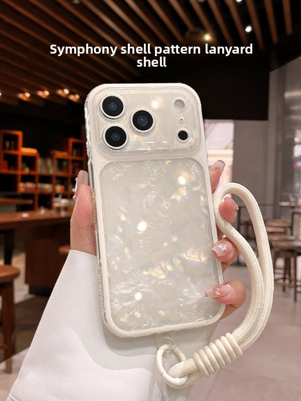 Laser shell pattern for iPhone 17promax mobile phone case new iPhone16 soft edge anti-drop belt wrist lanyard silicone women's 15pro super good-looking light shell Phone accessories