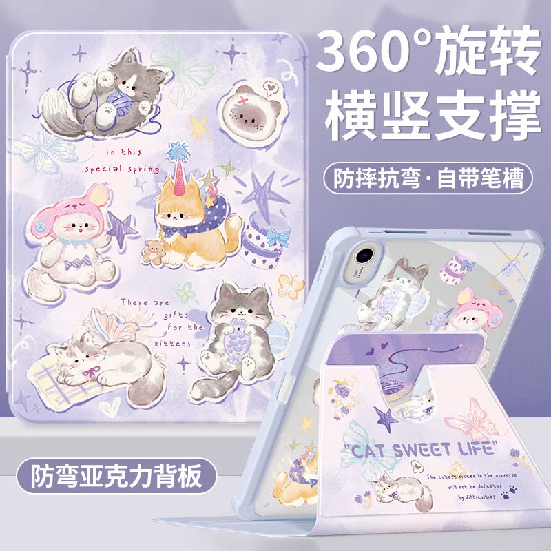 For Huawei matepadair protective case 2025 matepad11 tablet case padse with pen slot pro12.2 rotation 2023 all-inclusive 115s soft light version acrylic 2 cute cat Tablet Accessories