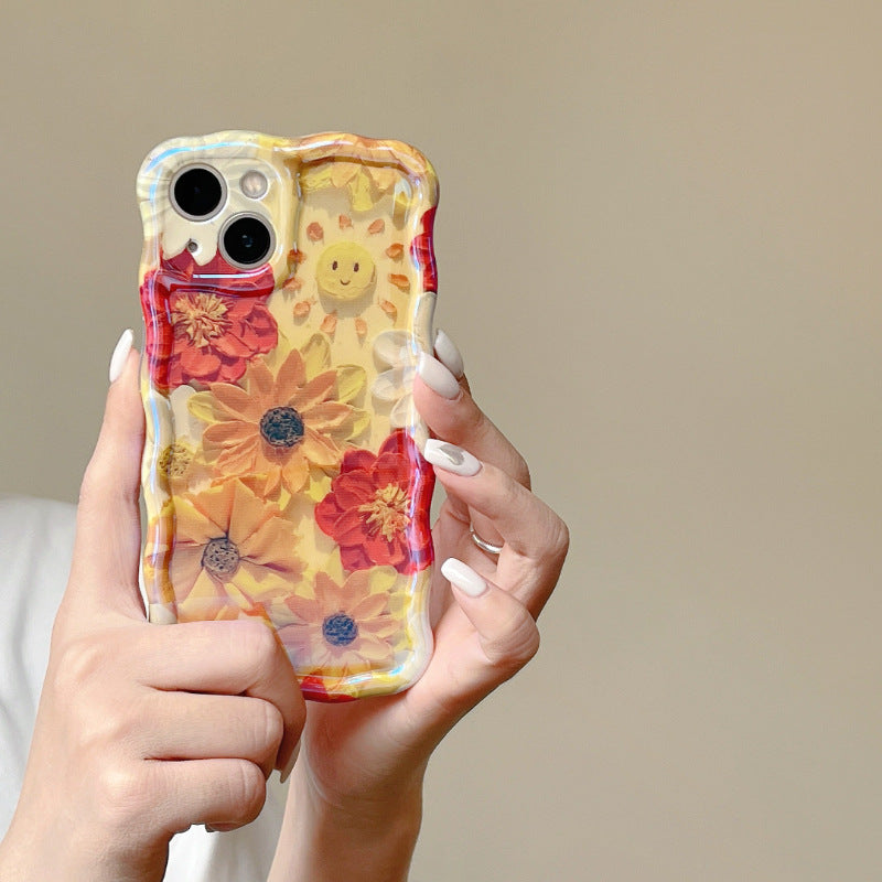 Accessories (Shipping fee not included) Applicable to Apple 14 mobile phone case iphone15promax blue light oil painting flower 11 spring Korean new 12 Internet celebrity