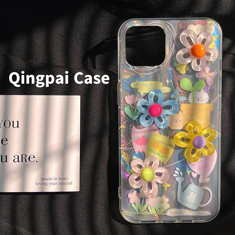 Accessories ins summer color three-dimensional flowers for Apple 15promax mobile phone case iphone13 new 14pro women