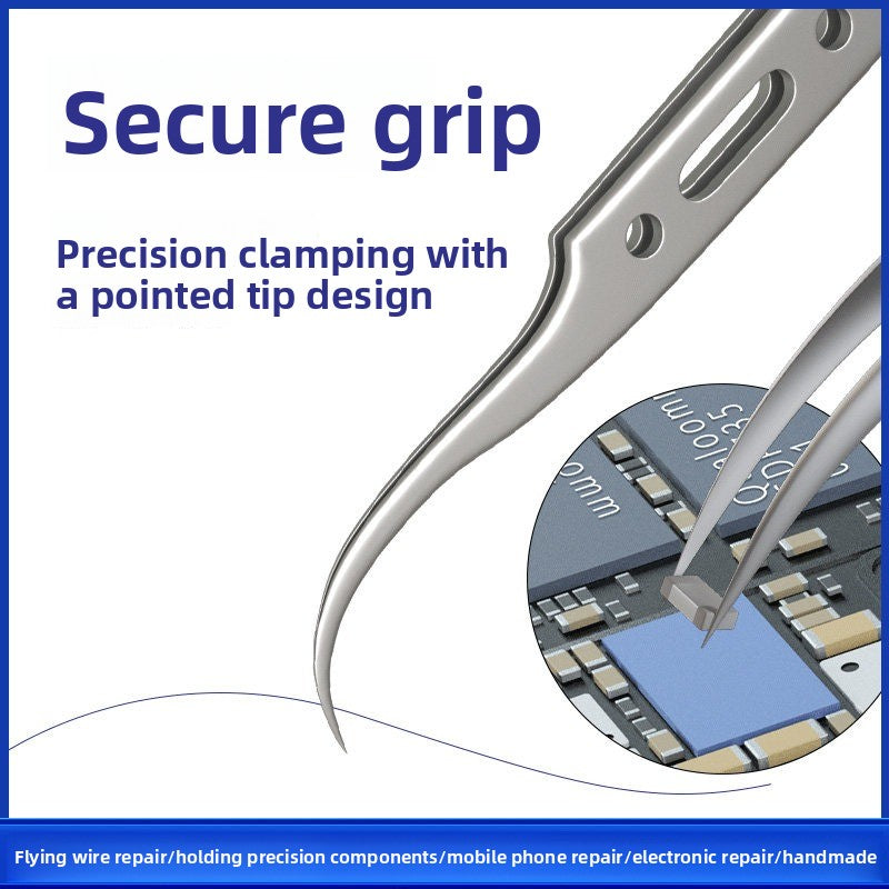 Stainless steel bend, extra hard antimagnetic tweezers, high precision straight bend pointed tweezers, mobile phone repair, anti-static repair tools