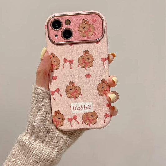 Accessories pink bow cartoon rabbit apple 15 mobile phone case iphone14 leather 13 soft case 12promax new