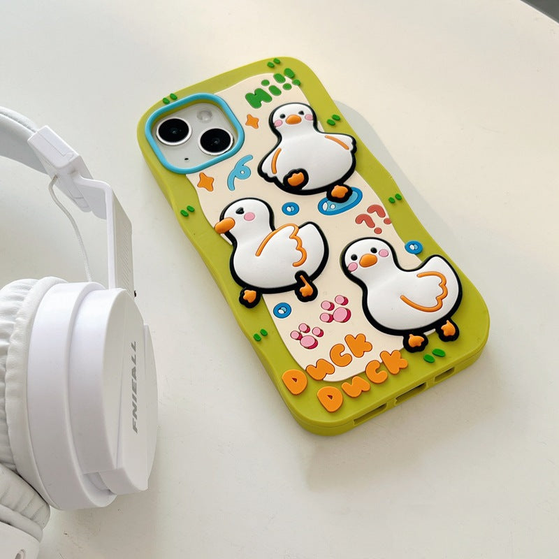 Accessories (Shipping fee not included) Fun cute duck for Apple 14 mobile phone case creative iPhone13ProMax new 12 silicone soft case