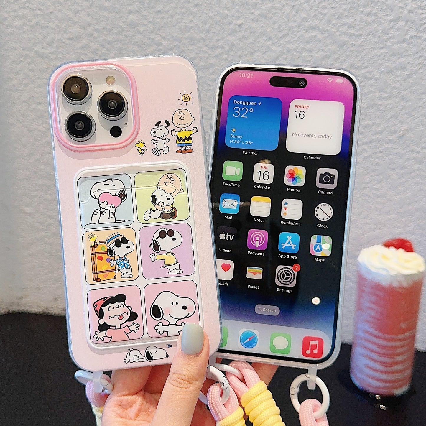 Accessories Cartoon Powder Snoopy Dog Wristband Lanyard for Apple 15 Mobile Phone Case iPhone14promax Creative 13