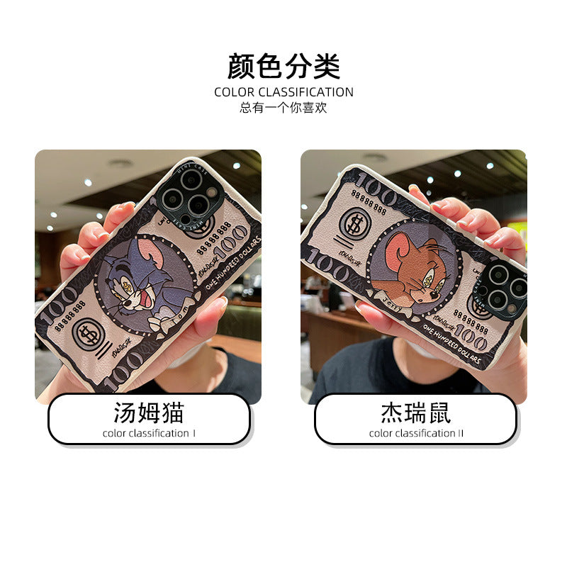 Accessories banknotes cat and mouse for iphone15 mobile phone case apple 14 silicone case 12pro max soft case 11