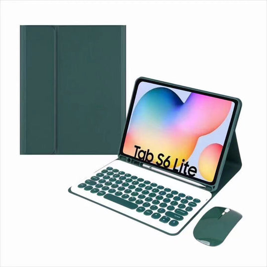 Suitable for Samsung Tablet S6lite S9 FE Bluetooth Keyboard A9 + Leather Case S7 Protective Case Round Keycap S8protective Accessories