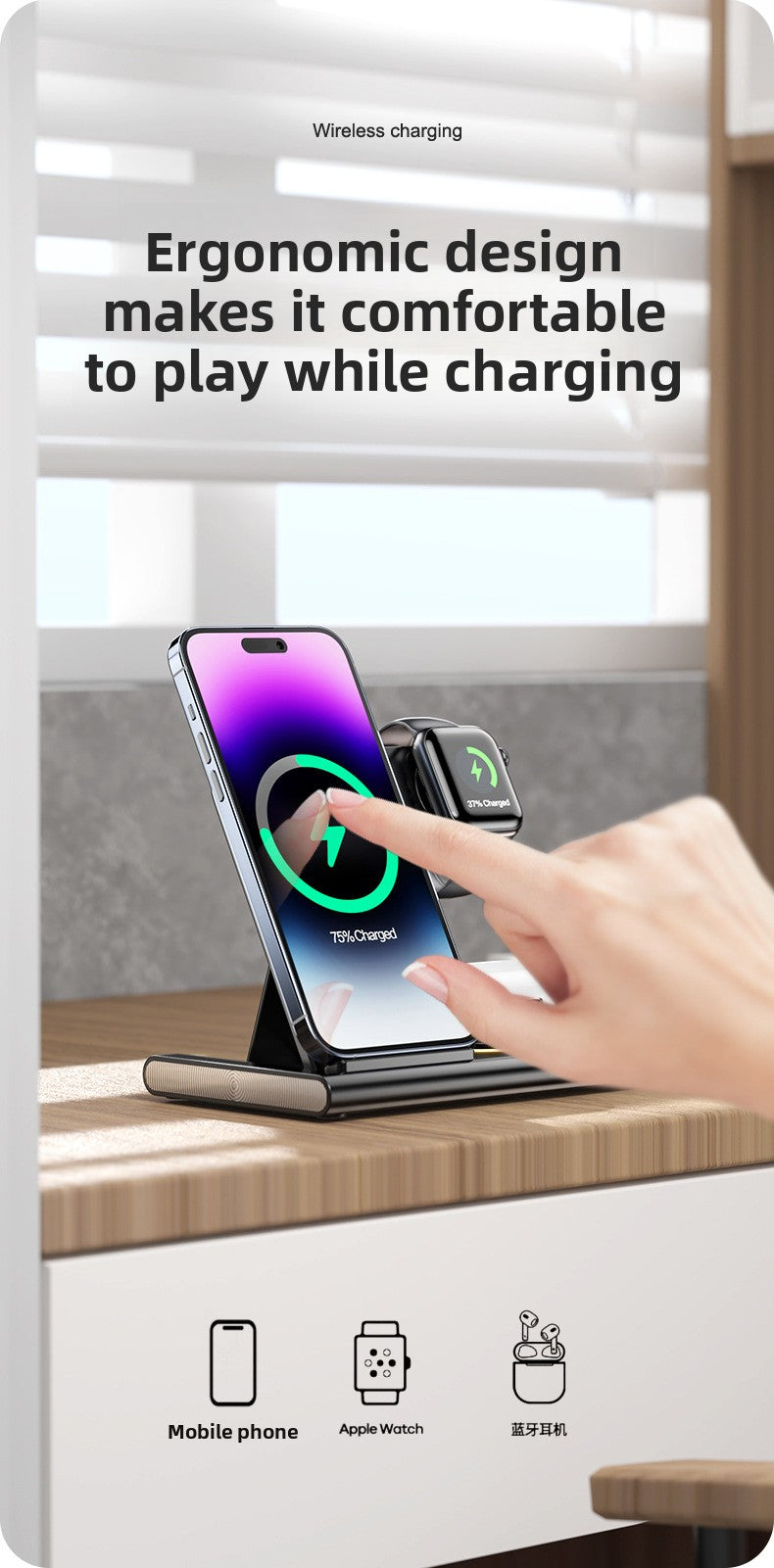 3-in-1 wireless charger 15W for iPhone16 fast charging AirPods Pro iWatch 1-10th generation