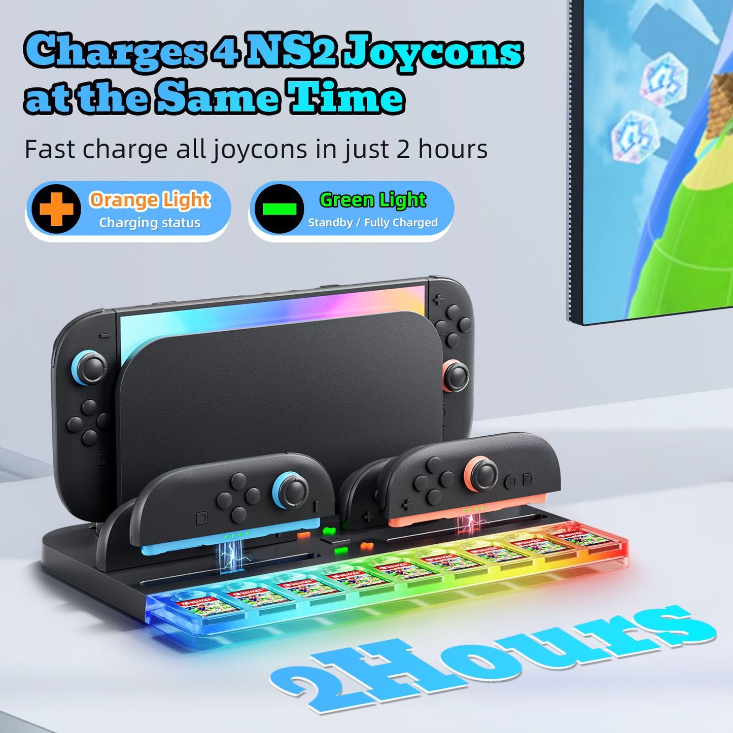 New SWITCH2 storage seat charger, host handle card storage NS2 RGB glare light handle fast charging