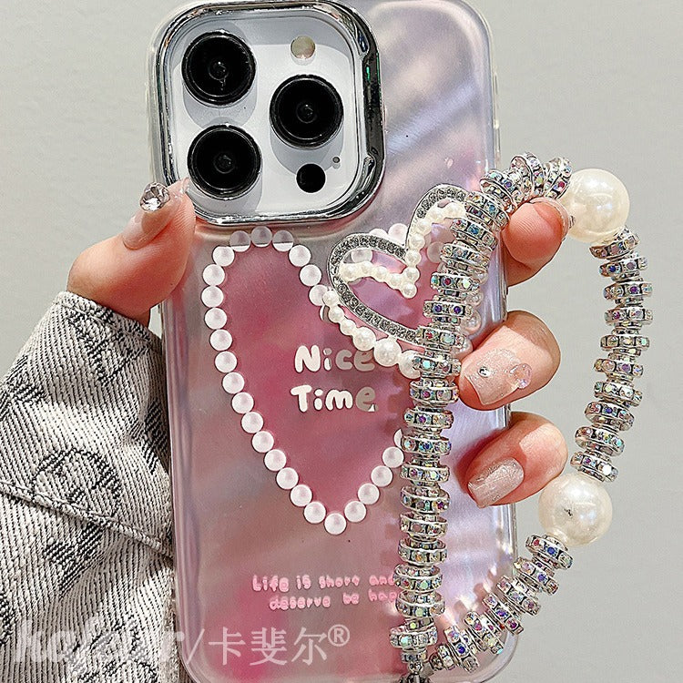 Accessories for feather yarn gradual change three-dimensional love bracelet iphone14promax mobile phone case apple 15 new ins wind