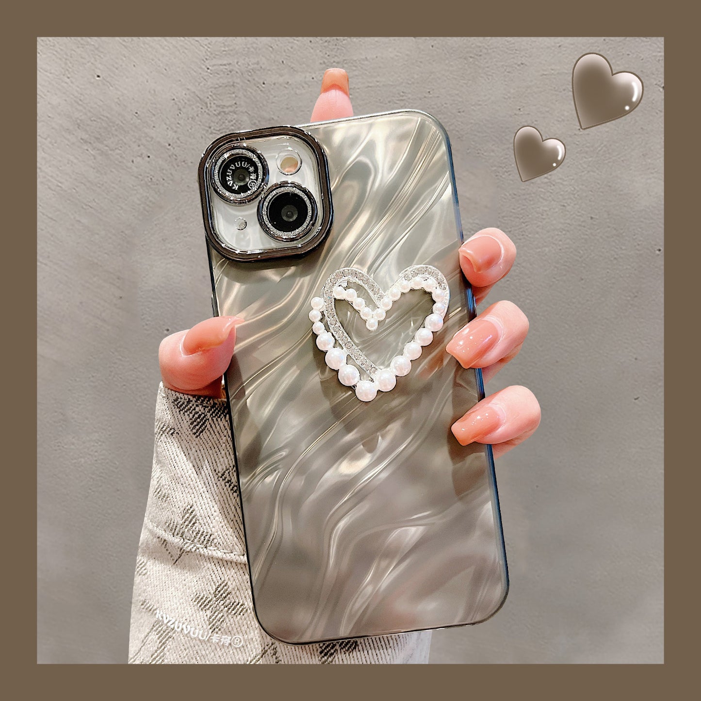 Accessories for Apple 15 mobile phone case iphone14promax three-dimensional ah pearl love bracelet 13 glitter lens 12