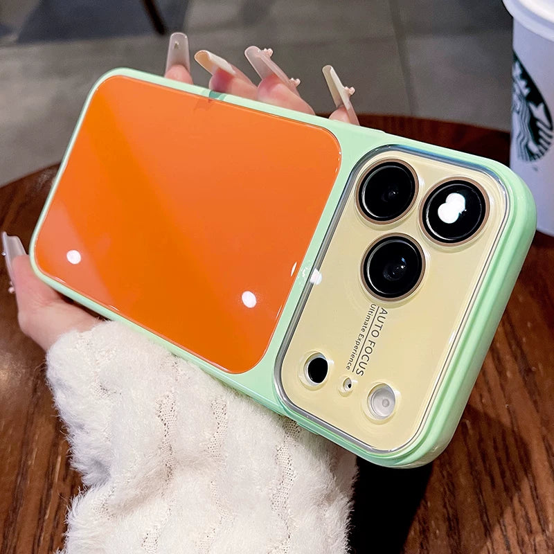 Contrasting color large window glass for iPhone 17promax mobile phone case New iPhone16 seconds change 17pro large window dopamine soft edge 15pro with lens film protection Phone accessories