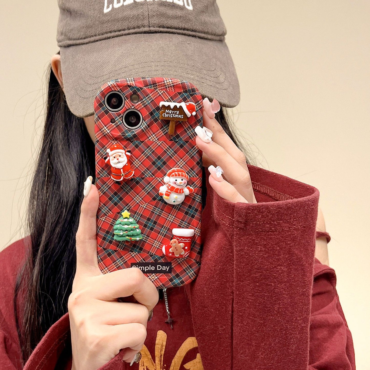 Accessories Apple 15pro/13/14promax Korean style ins plaid three-dimensional Christmas tree anti-drop female mobile phone case 12pro