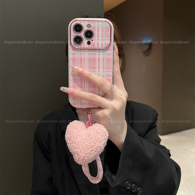 Accessories large window pink plush plush love for apple 15promax mobile phone case iphone14pro autumn and winter