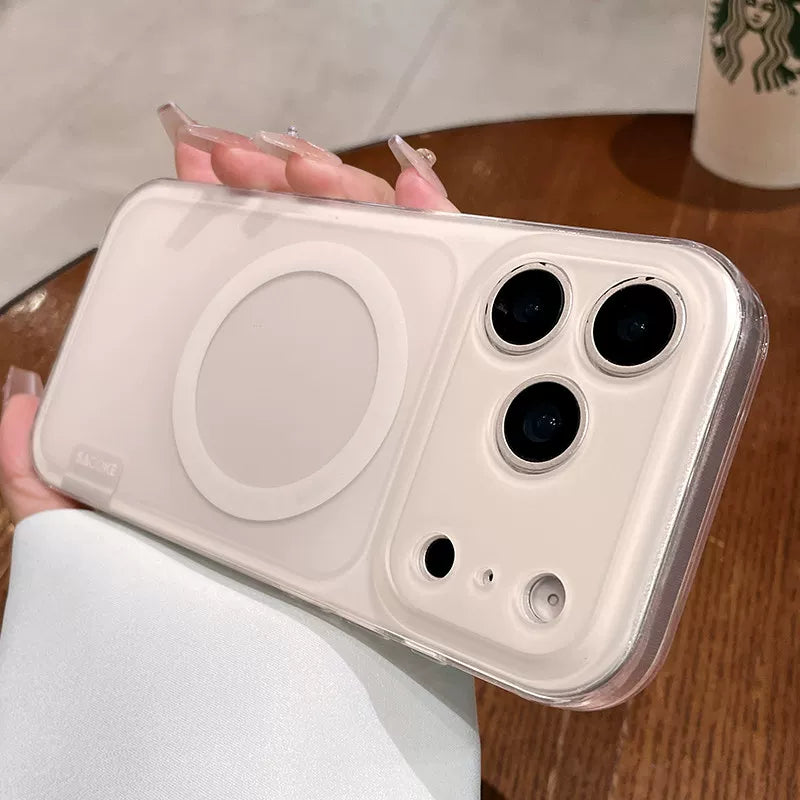 Simple skin matte iPhone 17promax mobile phone case new iPhone16 transparent soft edge women's strong magnetic adsorption protective cover 15pro fine hole lens head frame protection 14 matte surface gradual change Phone accessories