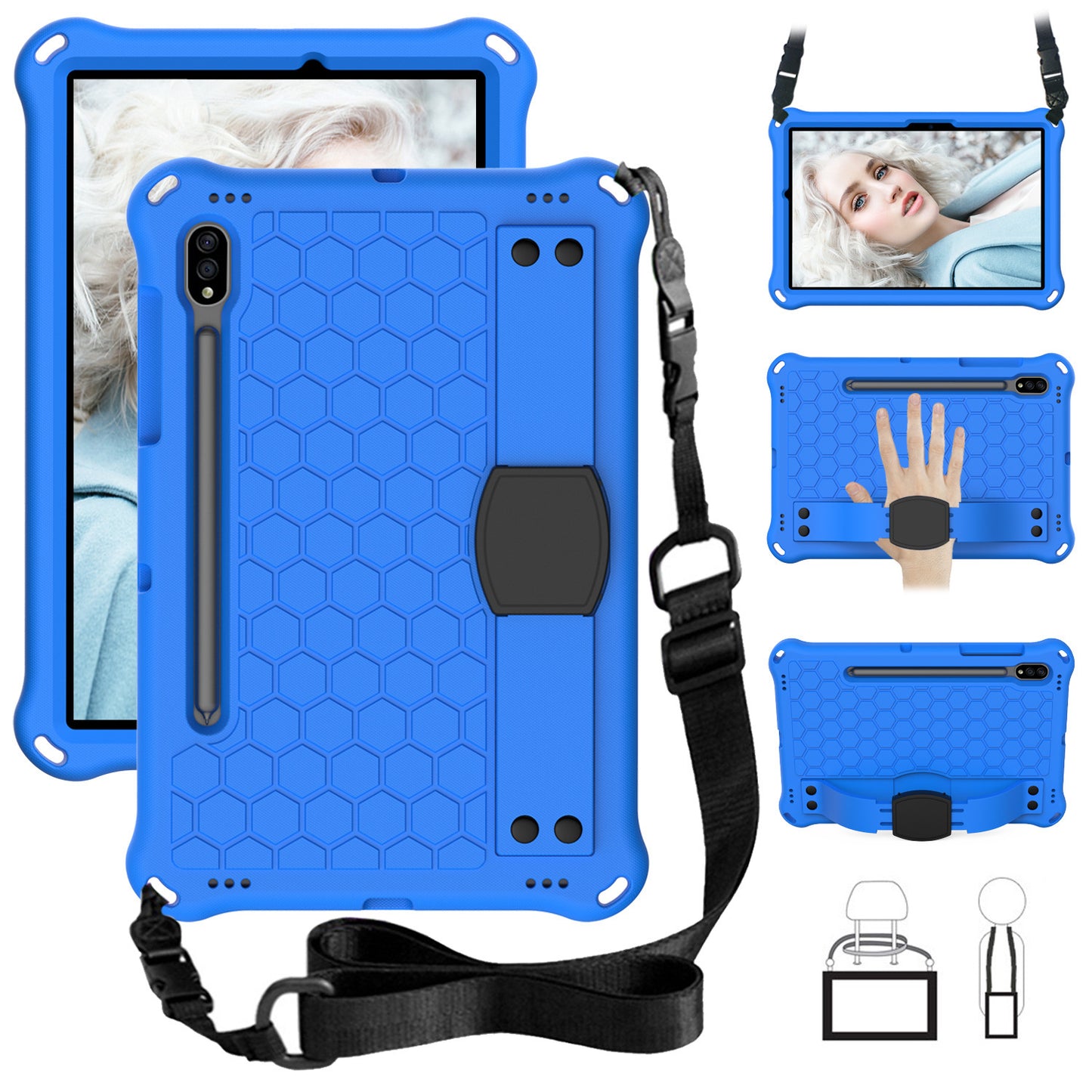 Suitable for Samsung Tablet S9 Tablet Case Children's Anti-drop S8 Protective Case Suction Pen All-inclusive S7 Hand Support Bracket Shoulder Strap Protective Accessories