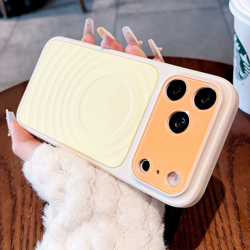 Contrast color ripple magnetic For iPhone 18promax mobile phone case New iPhone17 Macaron Contrast color ripple magnetic case 16pro Built-in magnetic suction women's case Phone Accessories