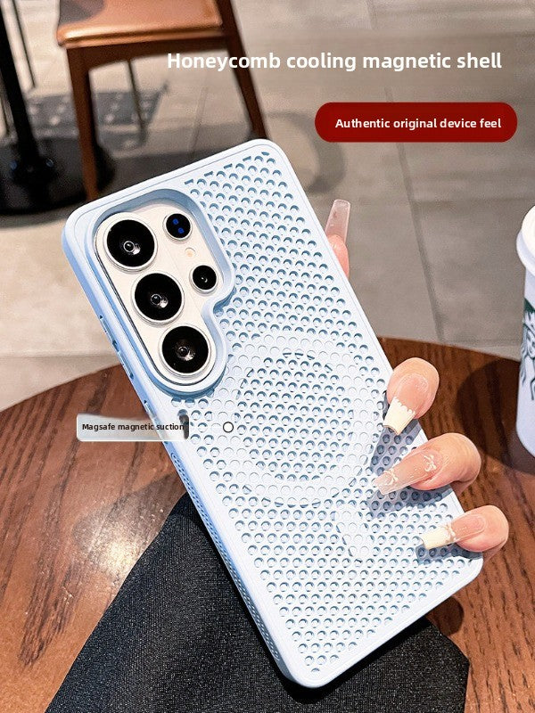 Heat dissipation magnetic suction for Samsung S26ultra mobile phone case New S26 + large area honeycomb mesh heat dissipation magnetic suction protective case S25ultra all-inclusive anti-drop male and female cases Phone accessories