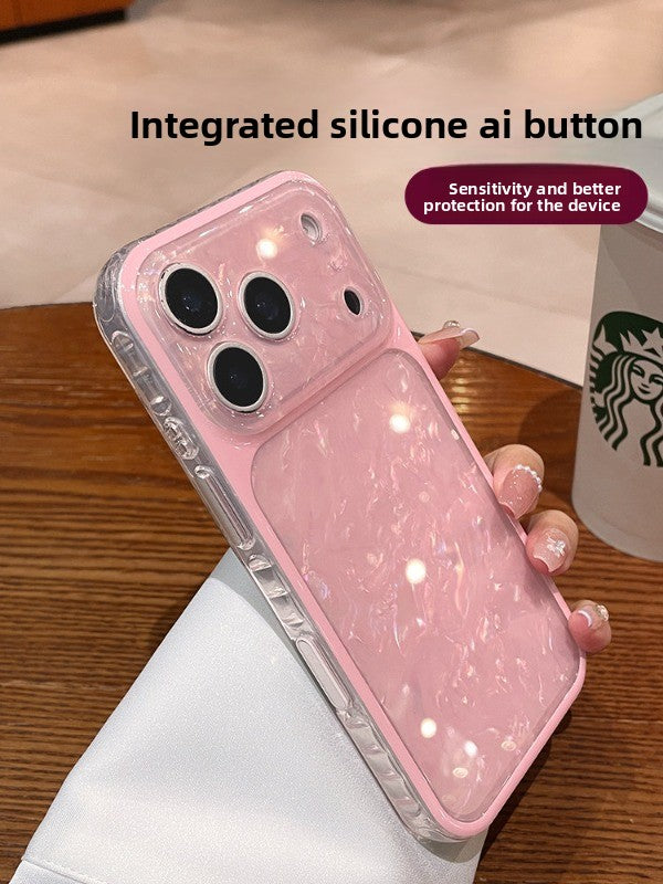 Laser shell pattern for iPhone 17promax mobile phone case new iPhone16 soft edge anti-drop belt wrist lanyard silicone women's 15pro super good-looking light shell Phone accessories