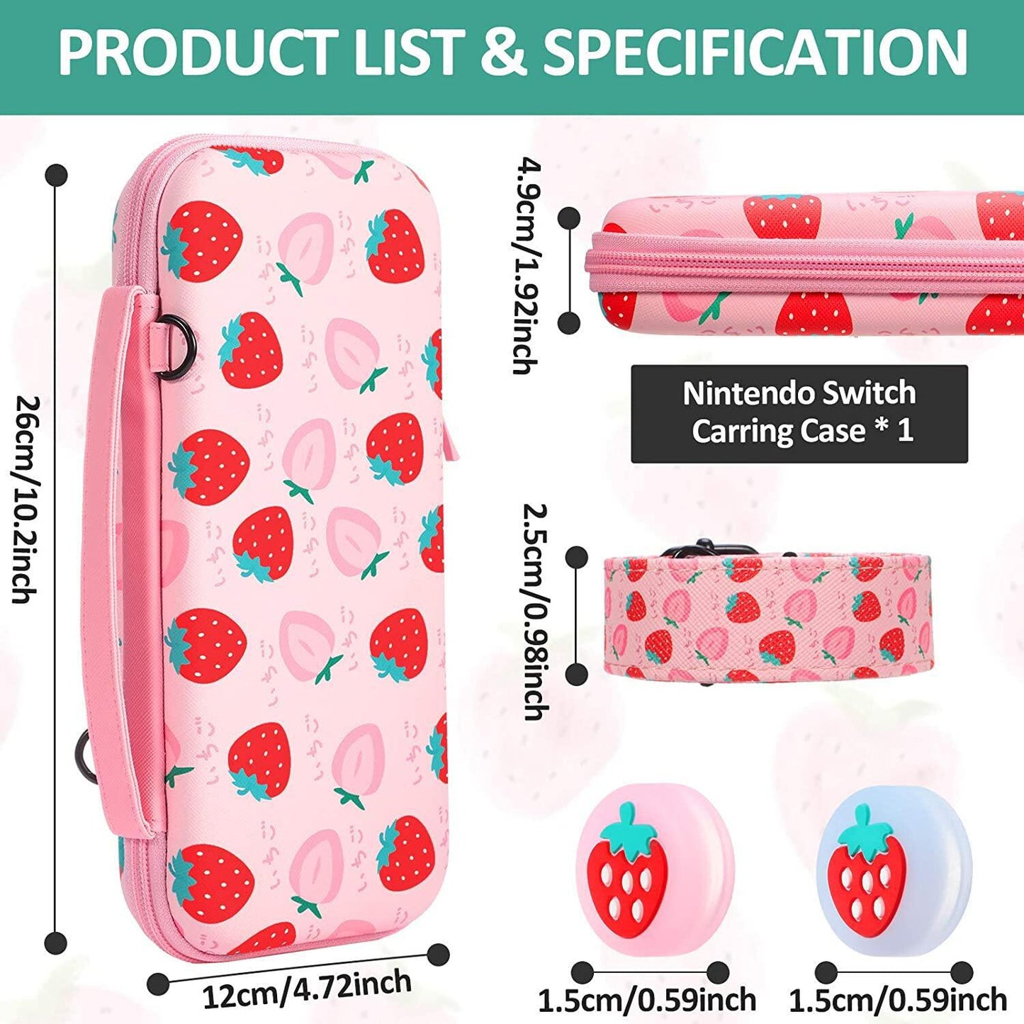 Strawberry bag for Nintendo switch OLED host protective case storage bag rocker cap protective set