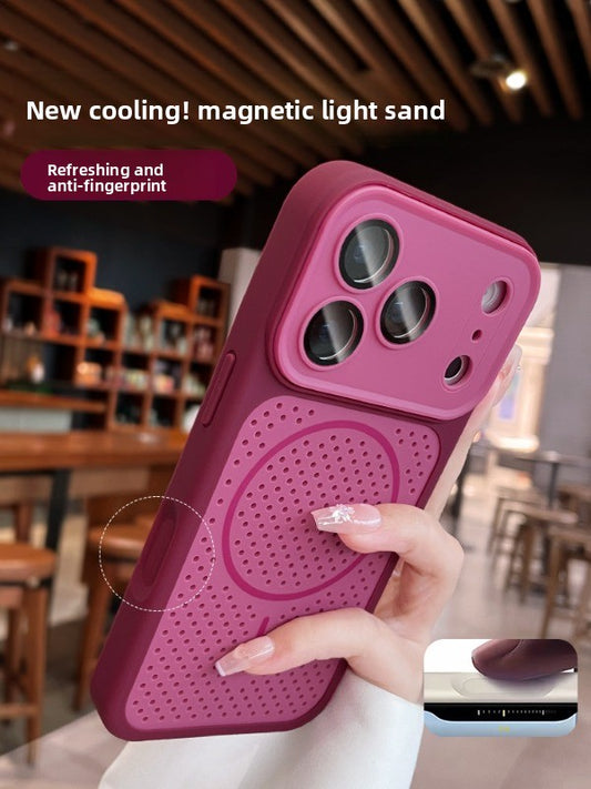 Mesh heat dissipation magnetic suction for iPhone 17promax mobile phone case new color scheme cherry red iPhone16 seconds bigger window breathable magnetic suction 15pro all-inclusive anti-drop case Phone accessories