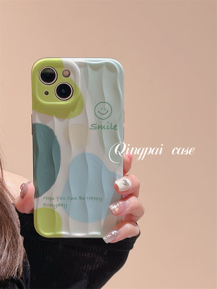 Accessories for iphone14pro mobile phone case green graffiti smiley face Apple 13 new 14promax women 12