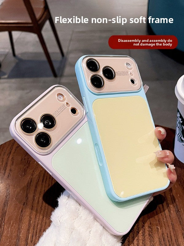 Contrasting color large window glass for iPhone 17promax mobile phone case New iPhone16 seconds change 17pro large window dopamine soft edge 15pro with lens film protection Phone accessories
