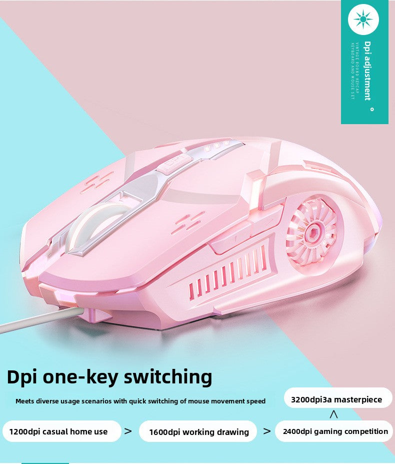 Silver carving V8 punk mechanical feel keyboard mouse set luminous game computer accessories