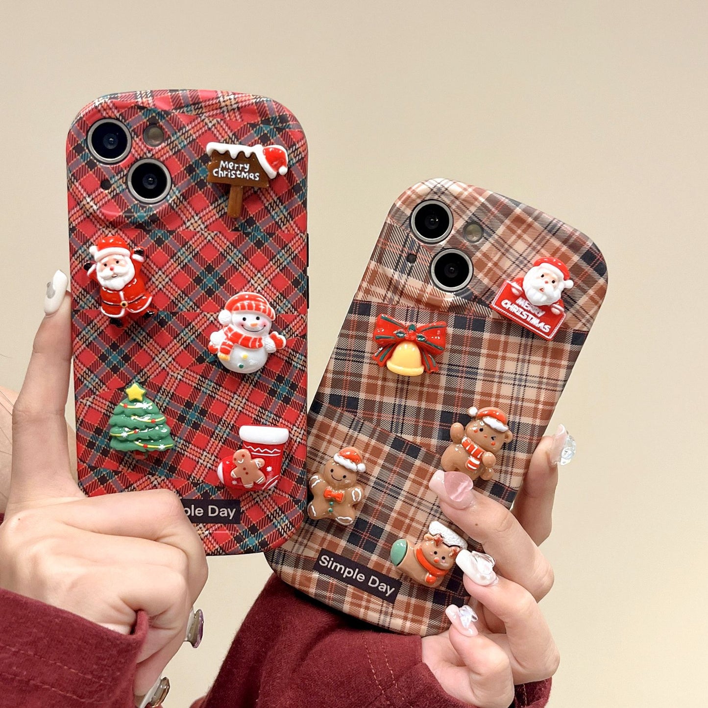 Accessories Apple 15pro/13/14promax Korean style ins plaid three-dimensional Christmas tree anti-drop female mobile phone case 12pro