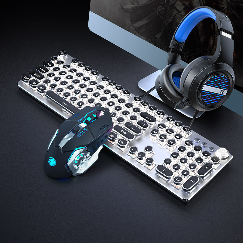 E-sports wired mechanical keyboard Metal key cap Mechanical shaft keyboard mouse headset Punk game keyboard mouse