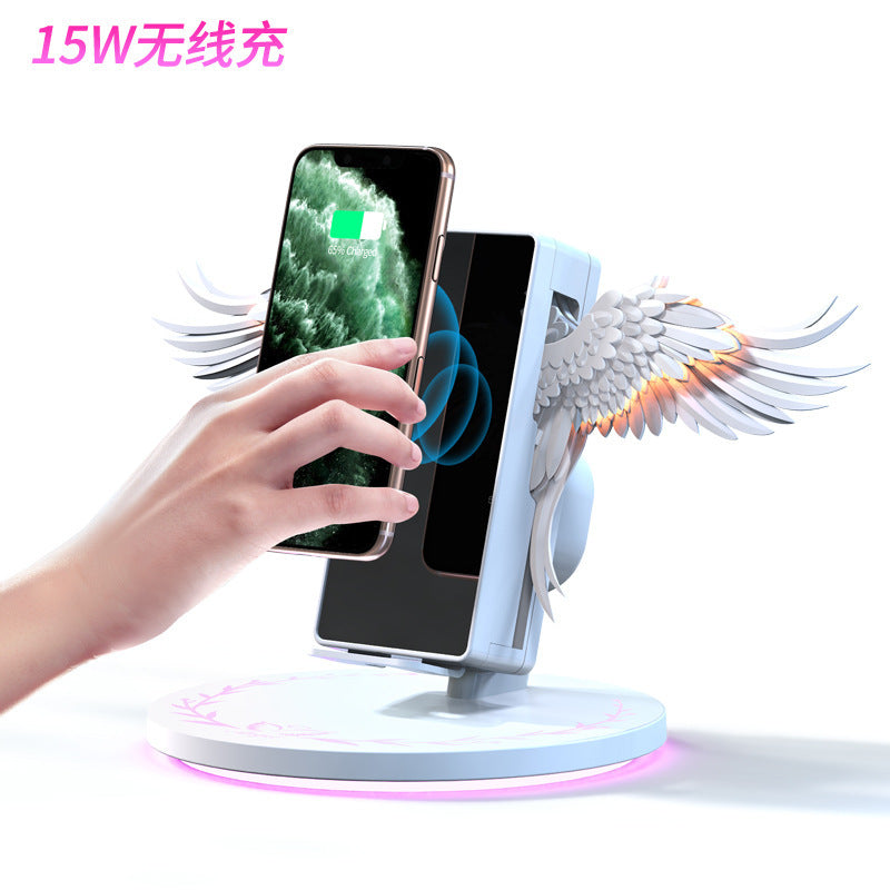 (Shipping fee not included) New Angel Wings Mobile Phone Wireless Charger 15W Fast Charge Universal Gift Wholesale Multifunctional Makeup Mirror